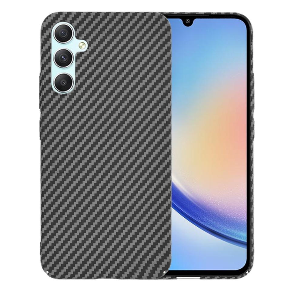 Husa pentru Samsung Galaxy A34 5G, SKYDDAR INNOVATION, textura carbon, Carbonite FiberShell, set cu sticker, Negru,