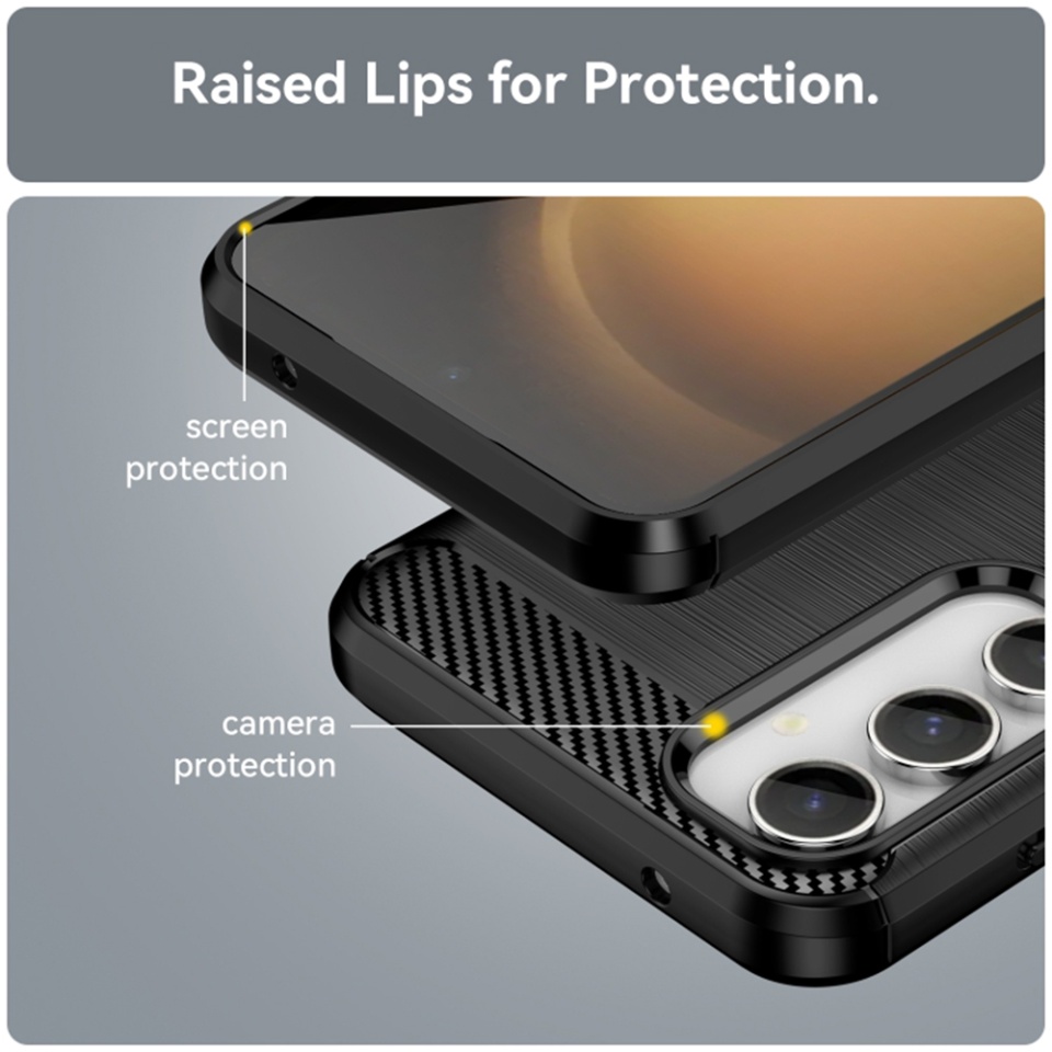Husa pentru Samsung Galaxy A35 5G, SKYDDAR INNOVATION, Carbon Silicone, din Silicon Premium, Slim, cu textura Fibra Carbon, Negru, set cu sticker - 3 | YEO