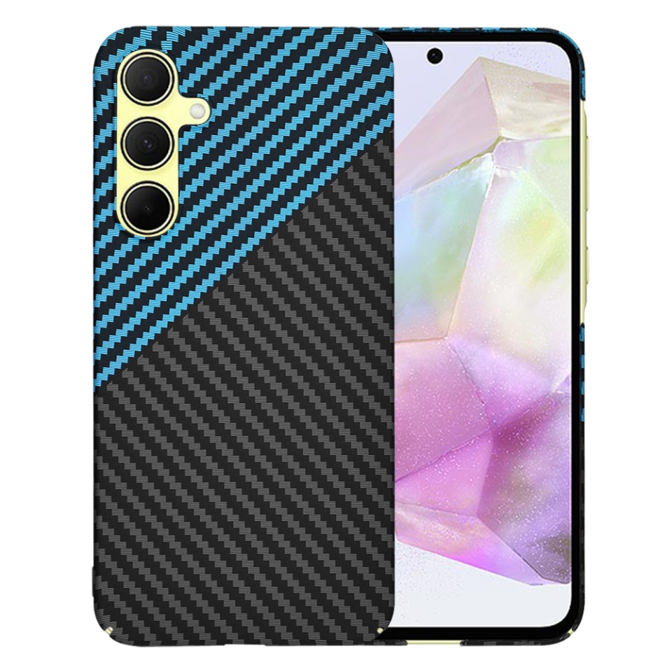 Husa pentru Samsung Galaxy A35 5G, SKYDDAR INNOVATION, Carbonite FiberShell, Bleu, set cu sticker - 1 | YEO