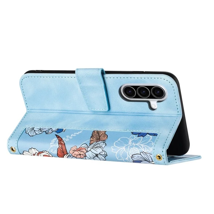 Husa pentru Samsung Galaxy A36 5G din Piele Ecologică cu Design Floral, Protecție 360°, Stand Integrat, Buzunare pentru Carduri, SKDR Floral Wallet - Bleu - 3 | YEO