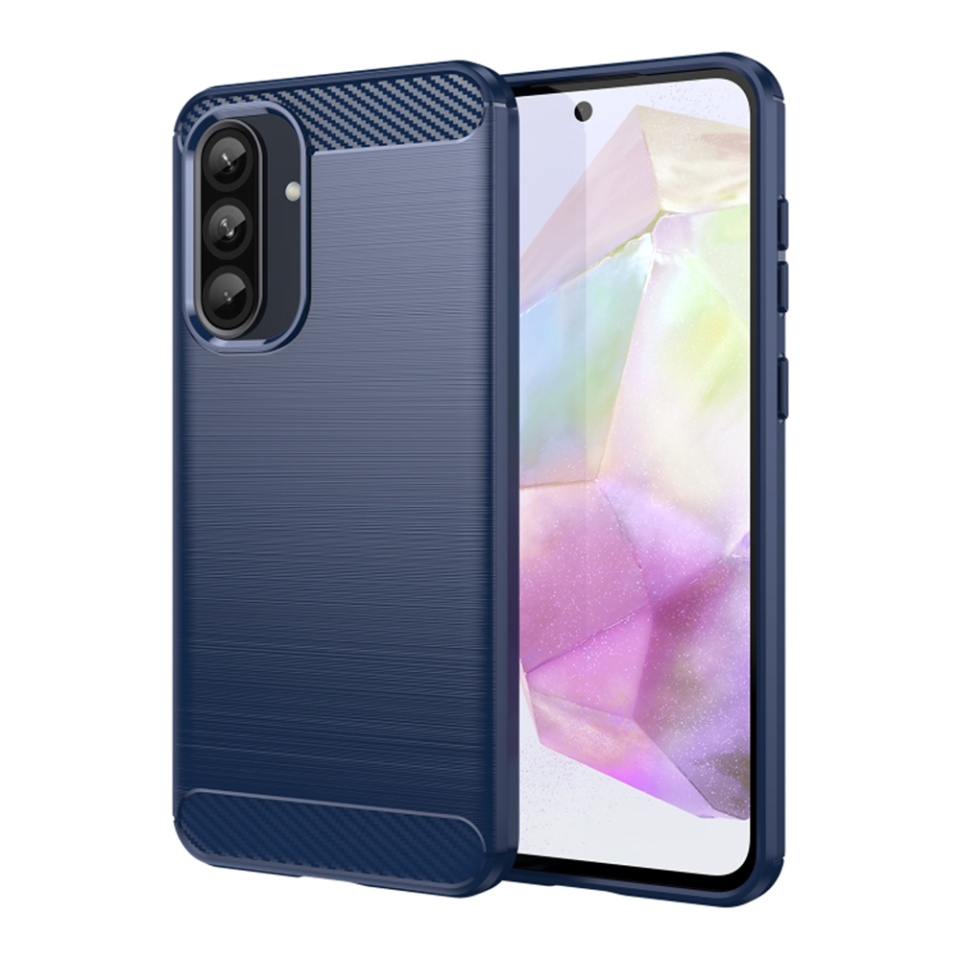 Husa pentru Samsung Galaxy A36 5G din Silicon Premium, Slim, cu textura Fibra Carbon - Albastru