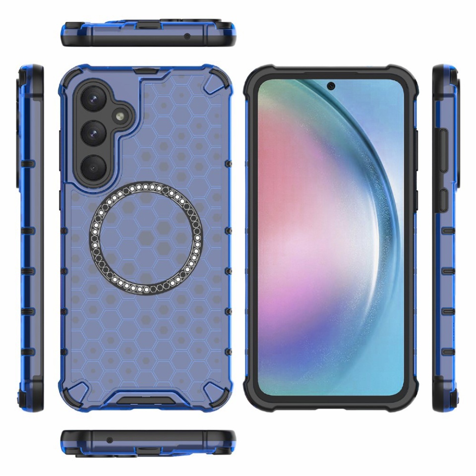 Husa pentru Samsung Galaxy A36 5G, SKYDDAR INNOVATION, HoneyComb Shield MagSafe, Antisoc, set cu sticker, Albastru - 3 | YEO