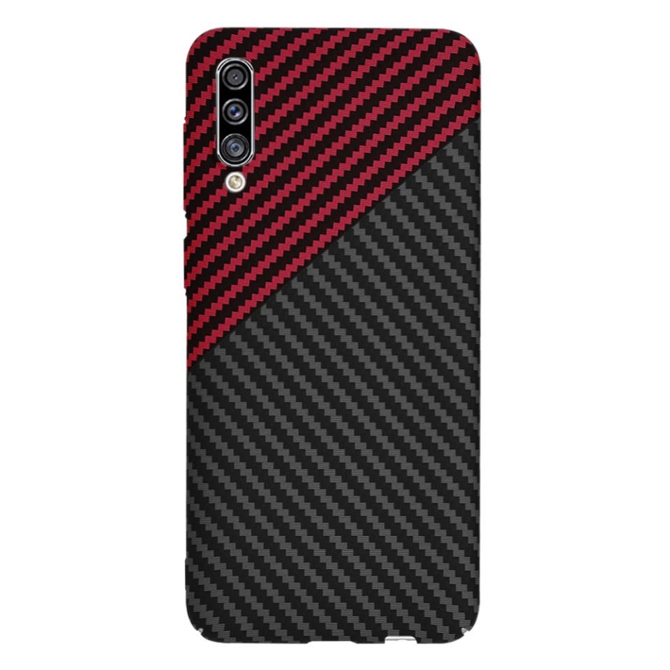 Husa pentru Samsung Galaxy A50 / Galaxy A30s / Galaxy A50s, SKYDDAR INNOVATION, textura carbon, Carbonite FiberShell, set cu sticker, Rosu inchis, - 2 | YEO