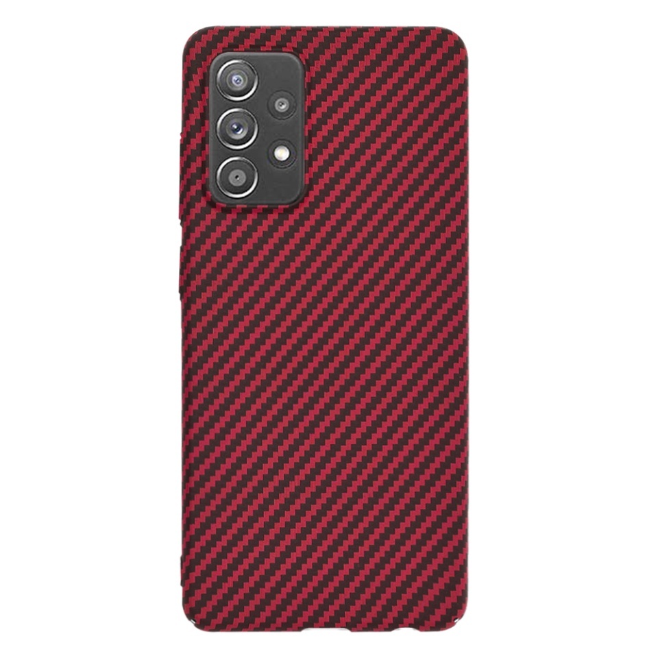 Husa pentru Samsung Galaxy A52 5G / Galaxy A52 4G / Galaxy A52s 5G, SKYDDAR INNOVATION, textura carbon, Carbonite FiberShell, set cu sticker, Rosu, - 2 | YEO