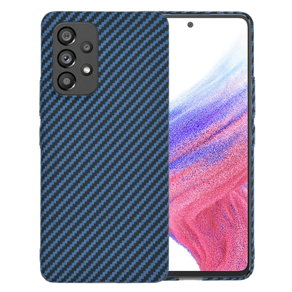 Husa pentru Samsung Galaxy A53 5G, SKYDDAR INNOVATION, textura carbon, Carbonite FiberShell, set cu sticker, Cyan,