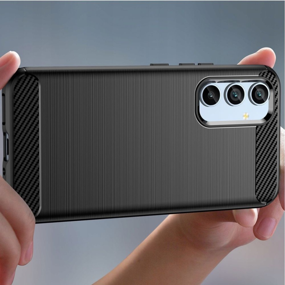 Husa pentru Samsung Galaxy A54, SKYDDAR INNOVATION, Carbon Silicone, din Silicon Slim, cu textura Fibra Carbon, set cu sticker, Negru - 1 | YEO