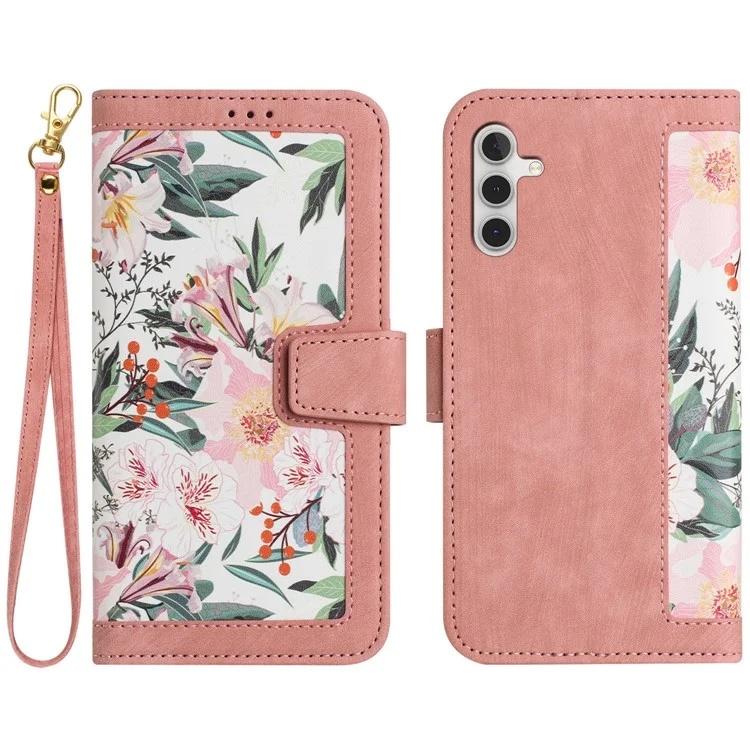 Husa pentru Samsung Galaxy A55 5G din Piele Ecologică cu Design Floral, Protecție 360°, Stand Integrat, Buzunare pentru Carduri, SKDR Floral Wallet - Roz