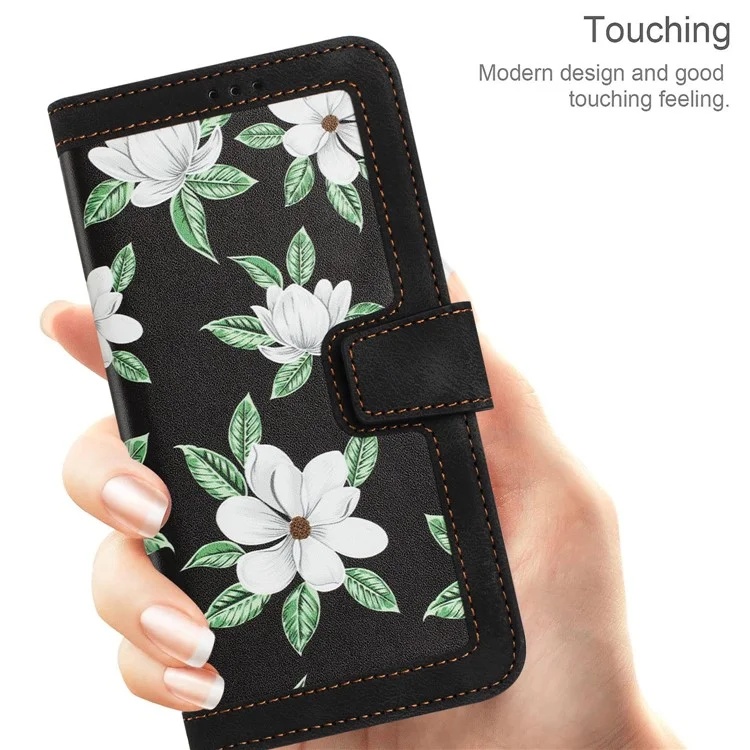 Husa pentru Samsung Galaxy A55 5G din Piele Ecologică cu Design Floral, Protecție 360°, Stand Integrat, Buzunare pentru Carduri, SKDR Floral Wallet - Negru - 2 | YEO