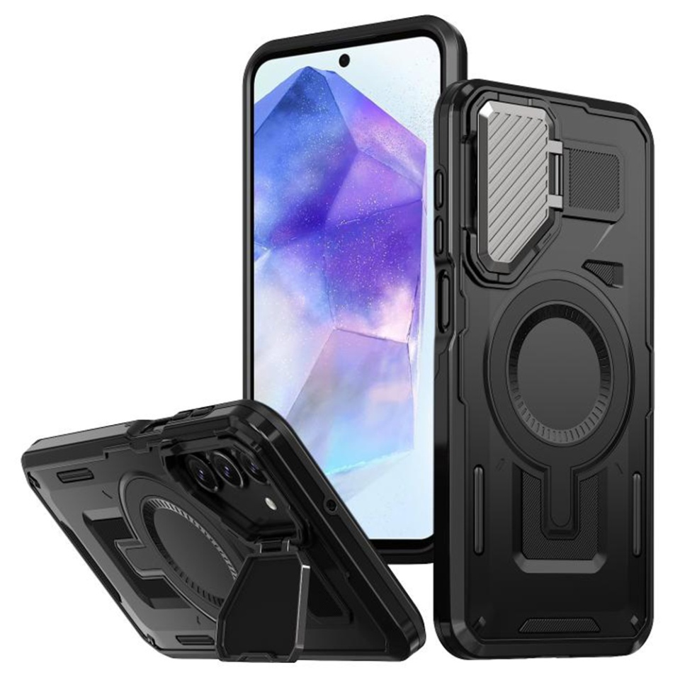 Husa pentru Samsung Galaxy A55 5G, SKYDDAR INNOVATION, CamVault MagSafe cu Protectie Camera, set cu sticker, Negru