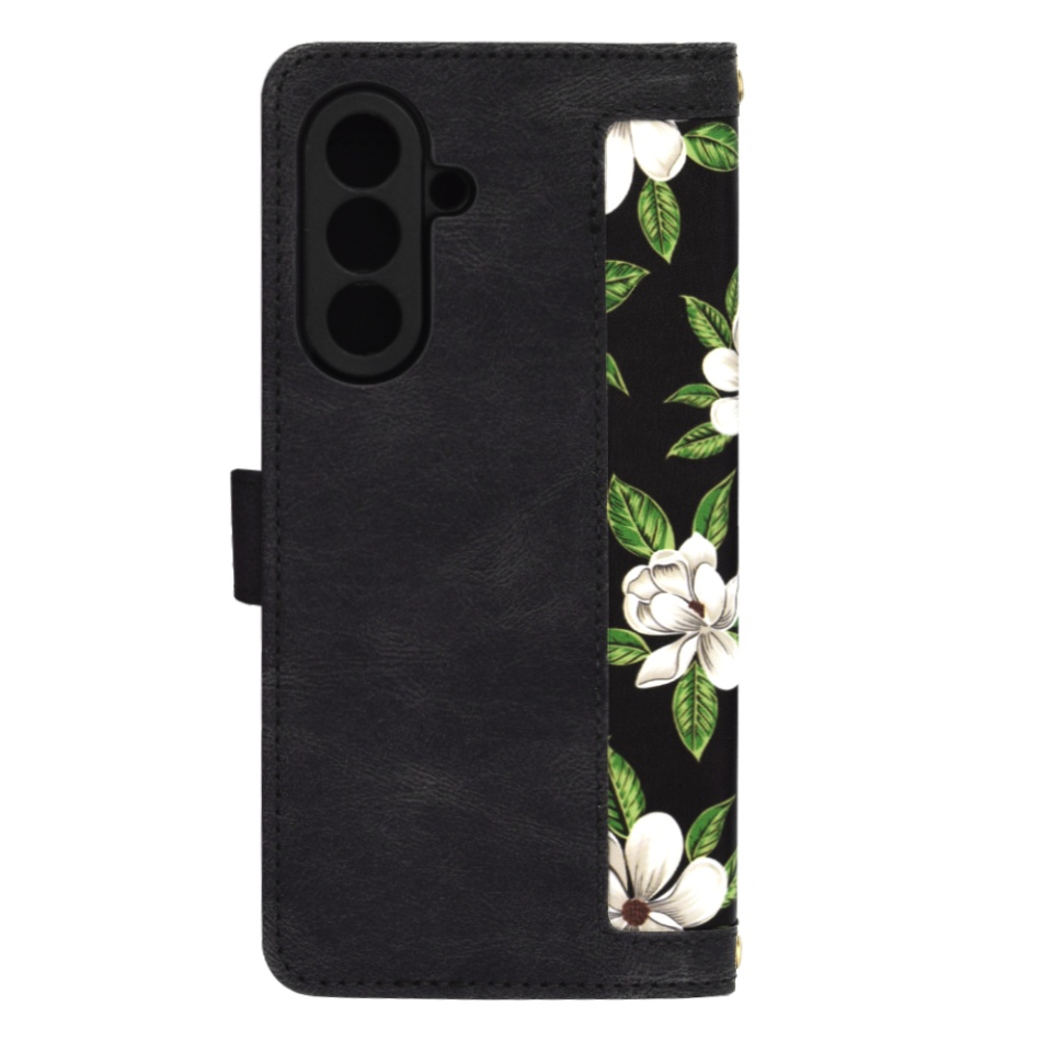 Husa pentru Samsung Galaxy A56 5G din Piele Ecologică cu Design Floral, Protecție 360°, Stand Integrat, Buzunare pentru Carduri, Floral Wallet - Negru - 2 | YEO