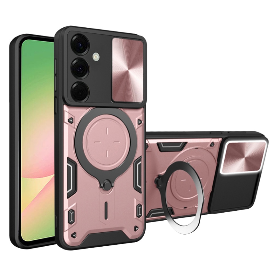 Husa pentru Samsung Galaxy A56 5G, SKYDDAR INNOVATION, CamGuard Pro, Inel Magnetic, Protectie Camera, set cu sticker, Roz auriu