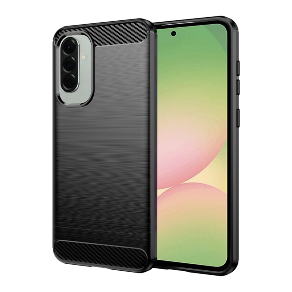 Husa pentru Samsung Galaxy A56 5G, SKYDDAR INNOVATION, Carbon Silicone, din Silicon Premium, Slim, cu textura Fibra Carbon, Negru, set cu sticker
