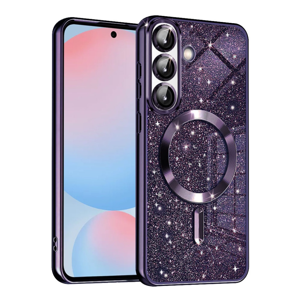 Husa pentru Samsung Galaxy A56 5G, SKYDDAR INNOVATION, Luxury Glitter Magsafe, Antisoc, Fundal Detasabil 2-in-1, Margini Ridicate, set cu sticker, Mov