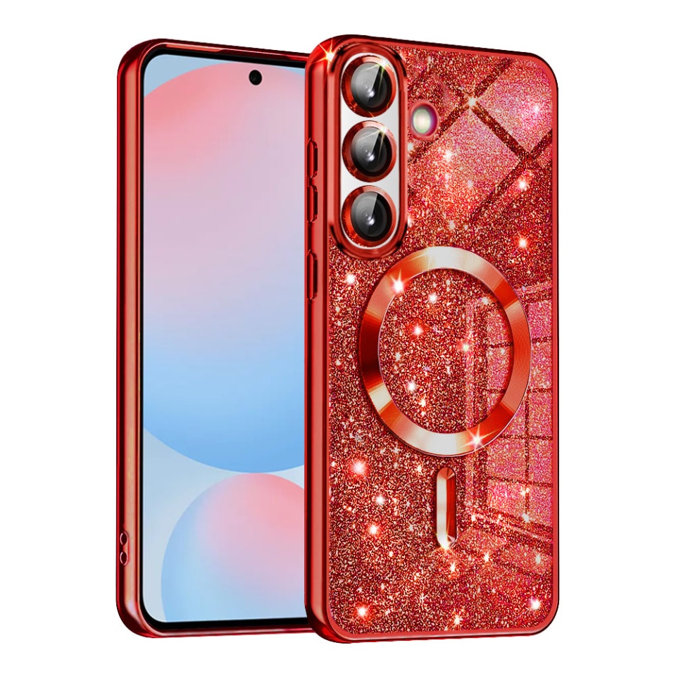 Husa pentru Samsung Galaxy A56 5G, SKYDDAR INNOVATION, Luxury Glitter Magsafe, Antisoc, Fundal Detasabil 2-in-1, Margini Ridicate, set cu sticker, Rosu