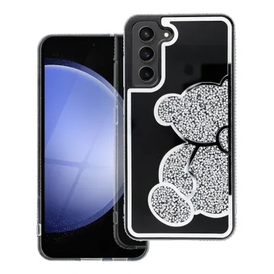 Husa pentru Samsung Galaxy A56 5G, SKYDDAR INNOVATION, TEDDY BEAR, din Silicon cu Sclipici, Protectie Completa, Argintiu, set cu sticker