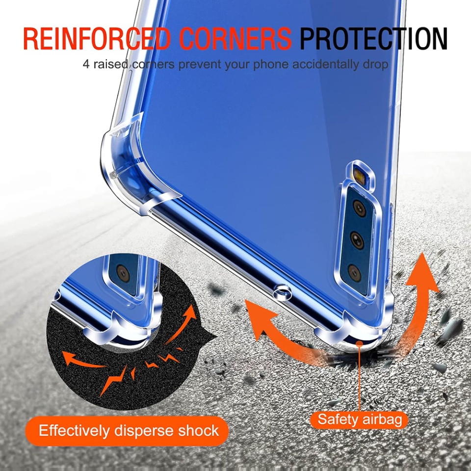 Husa pentru Samsung Galaxy A7 2018 , SKYDDAR INNOVATION, Shockproof Clear din Silicon Slim, Transparenta, set cu sticker - 1 | YEO