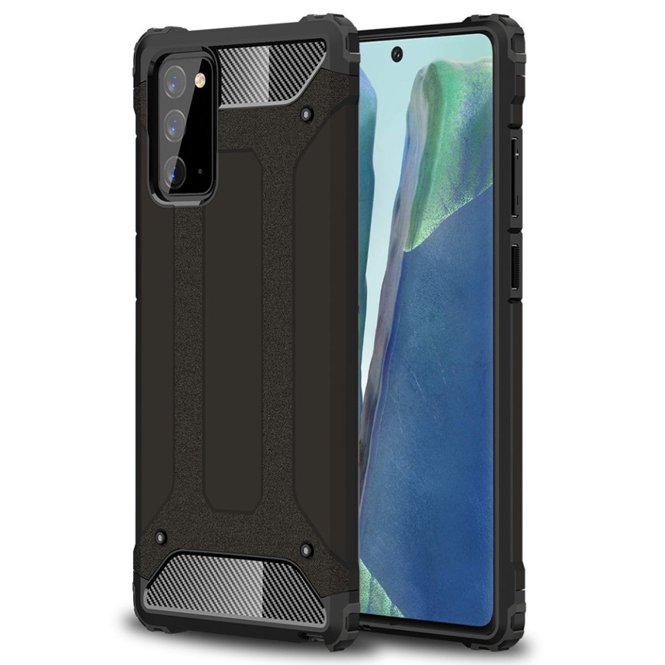 Husa pentru Samsung Galaxy Note 20 / Galaxy Note 20 5G, SKYDDAR INNOVATION, Hybrid Armor, din Plastic Dur, Margini Cauciucate, Antisoc, set cu sticker, Negru