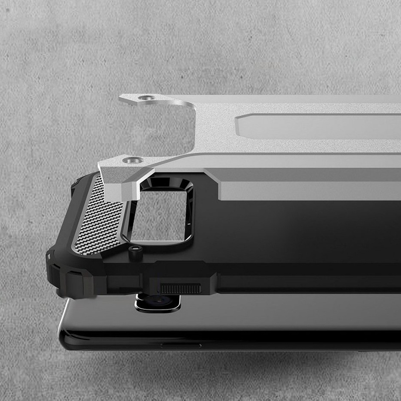 Husa pentru Samsung Galaxy S10, SKYDDAR INNOVATION, Hybrid Armor, din Plastic Dur, Margini Cauciucate, Antisoc, set cu sticker, Negru - 1 | YEO