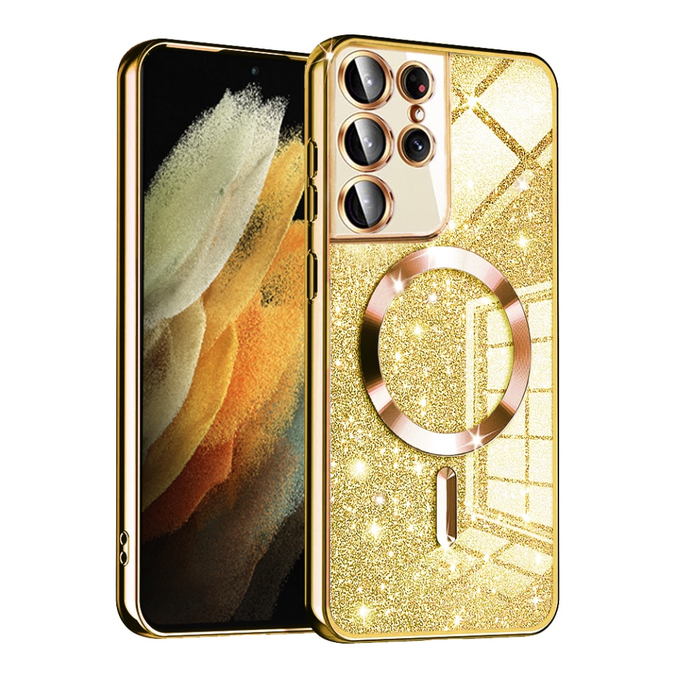 Husa pentru Samsung Galaxy S21 Ultra 5G Design Antisoc, Fundal Detasabil 2-in-1, Protectie Superioara, Margini Ridicate, SKDR Glitter - Auriu