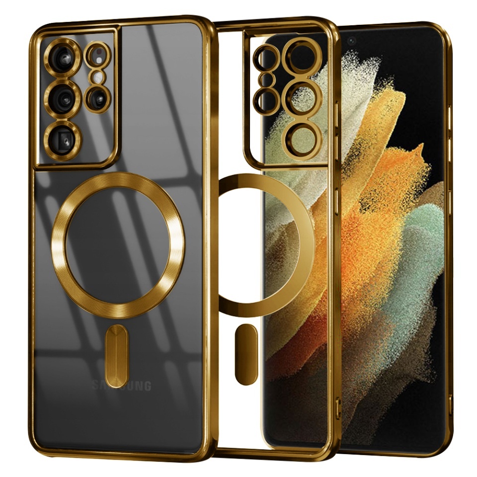 Husa pentru Samsung Galaxy S21 Ultra 5G, SKYDDAR INNOVATION, Luxury Shield Magsafe, Protectie Antisoc, set cu sticker, Auriu