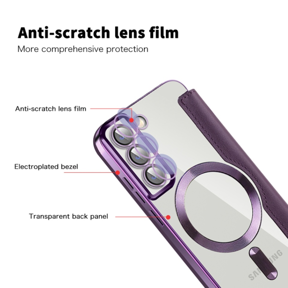 Husa pentru Samsung Galaxy S22 Plus 5G tip carte, SKYDDAR INOVATION, SmartMag Book, Magsafe, RFiD, Suport Carduri, set cu sticker, Mov - 2 | YEO