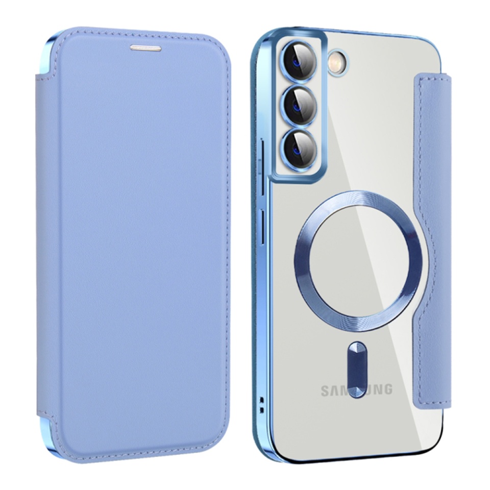 Husa pentru Samsung Galaxy S22 Plus 5G tip carte, SKYDDAR INOVATION, SmartMag Book, Magsafe, RFiD, Suport Carduri, set cu sticker, Bleu - 1 | YEO