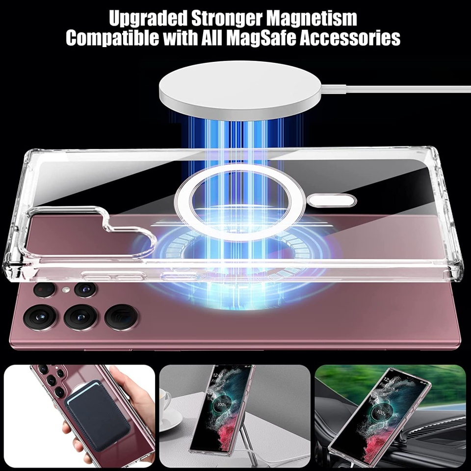Husa pentru Samsung Galaxy S22 Ultra 5G, SKYDDAR INNOVATION, Shockproof MagSafe, Transparenta, set cu sticker - 1 | YEO