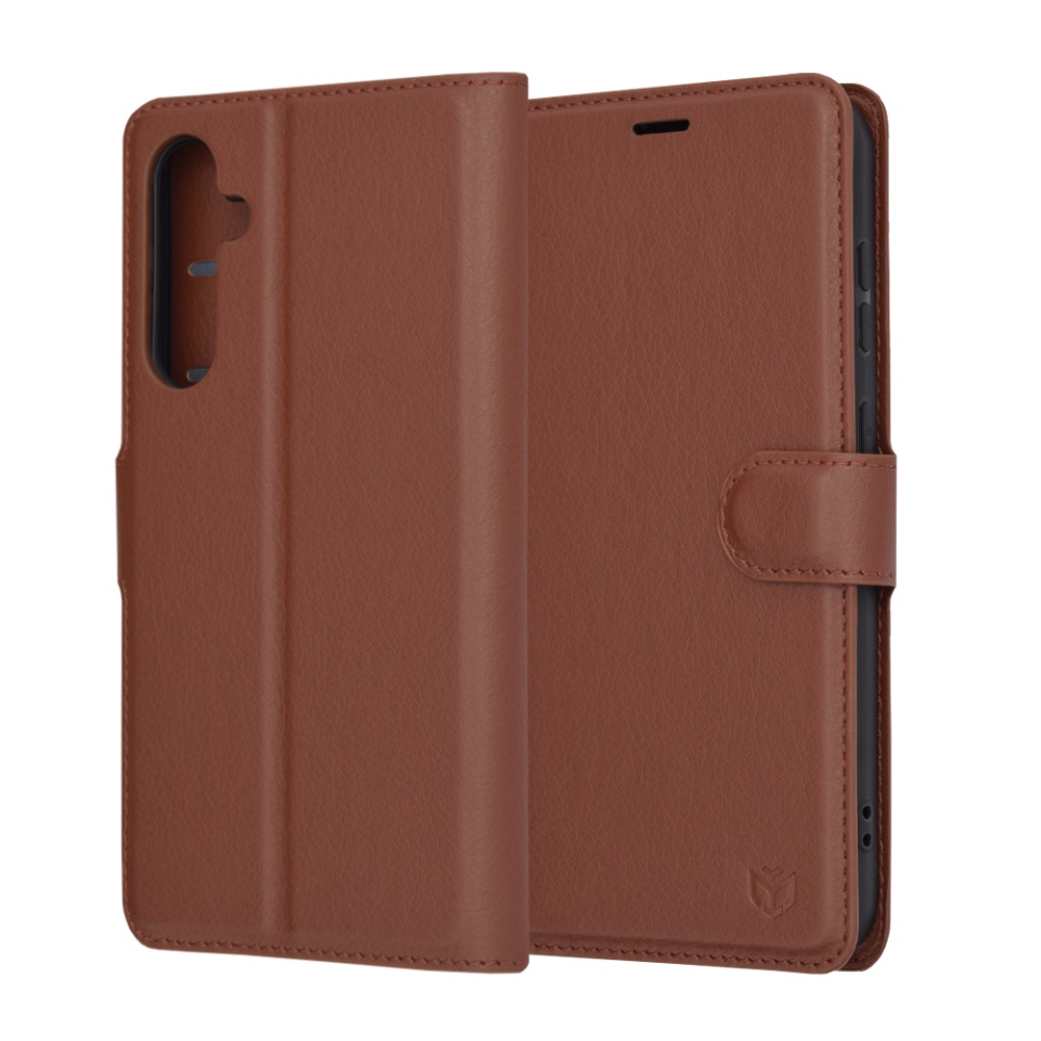 Husa pentru Samsung Galaxy S23 FE tip Carte, cu Portofel Interior, Finisaje Premium, SKYDDAR Leather Wallet - Maro