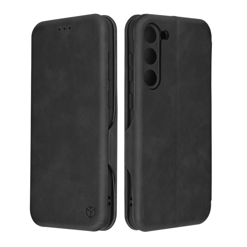 Husa pentru Samsung Galaxy S23 Plus, SKYDDAR INNOVATION, Safe Wallet tip carte din Piele Ecologica, Suport Carduri, Inchidere Magnetica, Negru, set cu sticker