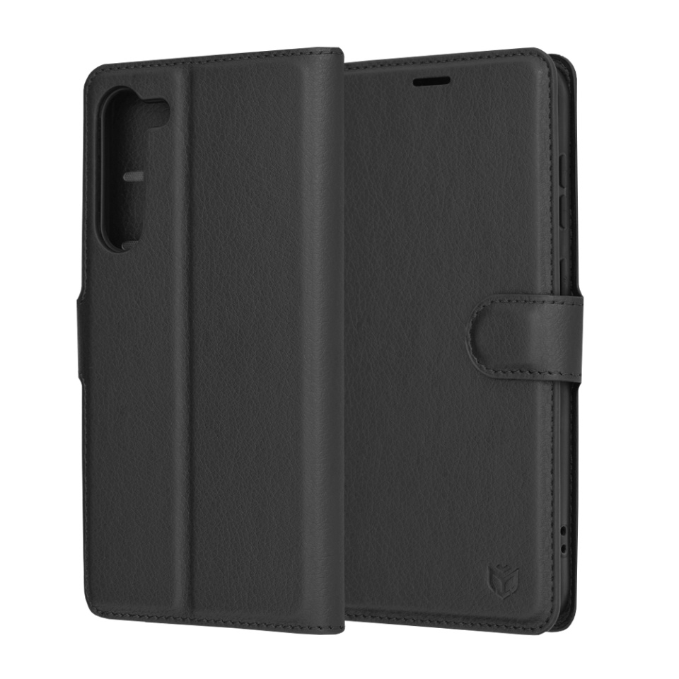 Husa pentru Samsung Galaxy S23 Plus tip Carte, cu Portofel Interior, Finisaje Premium, SKYDDAR Leather Wallet - Negru
