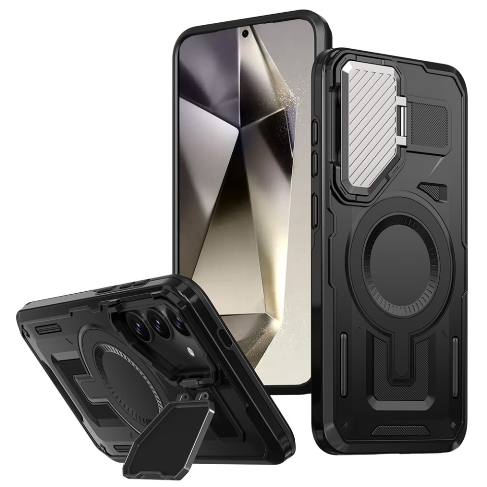 Husa pentru Samsung Galaxy S23, SKYDDAR INNOVATION, CamVault MagSafe cu Protectie Camera, set cu sticker, Negru