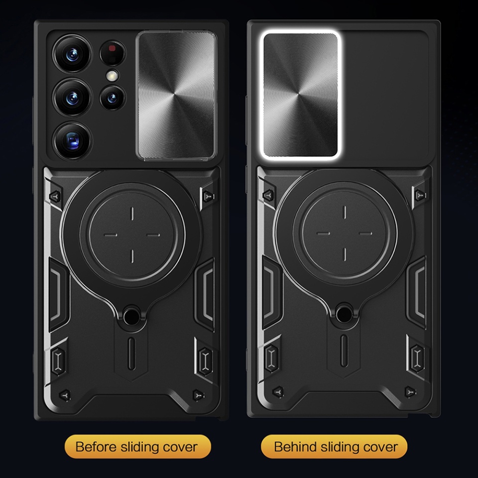 Husa pentru Samsung Galaxy S23 Ultra, cu inel magnetic si suport ajustabil, protecție completa camera, SKDR SafeCover - Negru - 2 | YEO