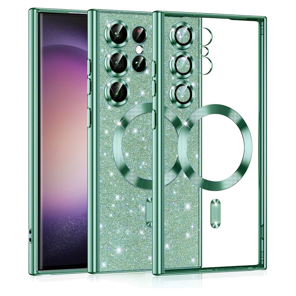 Husa pentru Samsung Galaxy S23 Ultra Design Antisoc, Fundal Detasabil 2-in-1, Protectie Superioara, Margini Ridicate, SKDR Glitter - Verde deschis