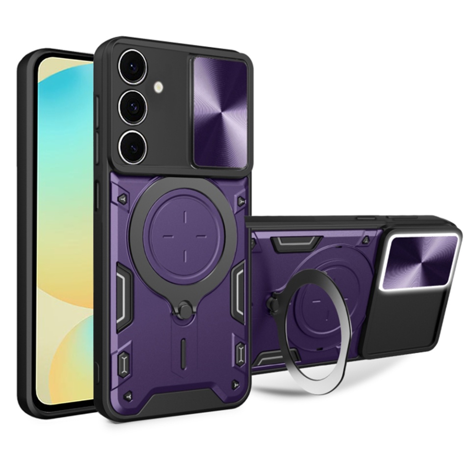 Husa pentru Samsung Galaxy S24 FE, cu inel magnetic si suport ajustabil, protectie completa camera, SKDR SafeCover - Mov