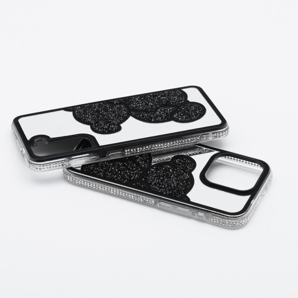 Husa pentru Samsung Galaxy S24 FE, SKYDDAR INNOVATION, TEDDY BEAR, din Silicon cu Sclipici, Protectie Completa, Negru, set cu sticker - 2 | YEO