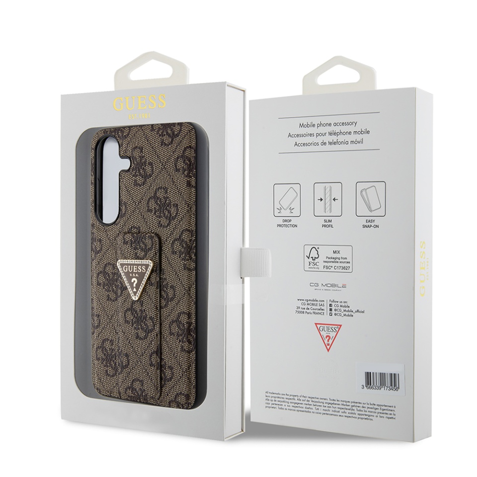 Husa pentru Samsung Galaxy S24, Grip Stand 4G Triangle Strass, Guess - Maro - 7