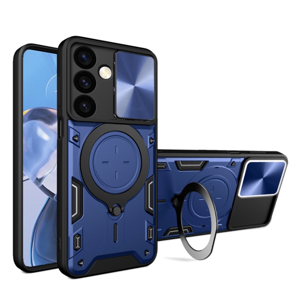 Husa pentru Samsung Galaxy S24 Plus, cu inel magnetic si suport ajustabil, protecție completa camera, SKDR SafeCover - Albastru