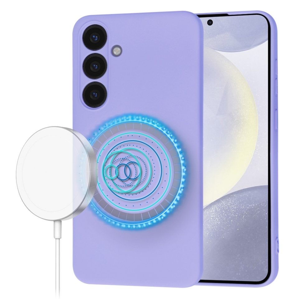 Husa pentru Samsung Galaxy S24 Plus, SKYDDAR INNOVATION, din Silicon Catifelat, SoftFlex Magsafe, set cu sticker, Violet
