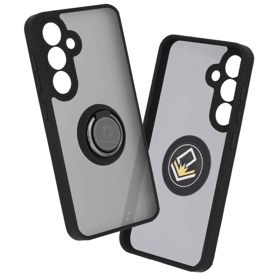 Husa pentru Samsung Galaxy S24, SKYDDAR INNOVATION, Glinth cu Inel Rotativ 360° Magnetic, Negru, set cu sticker