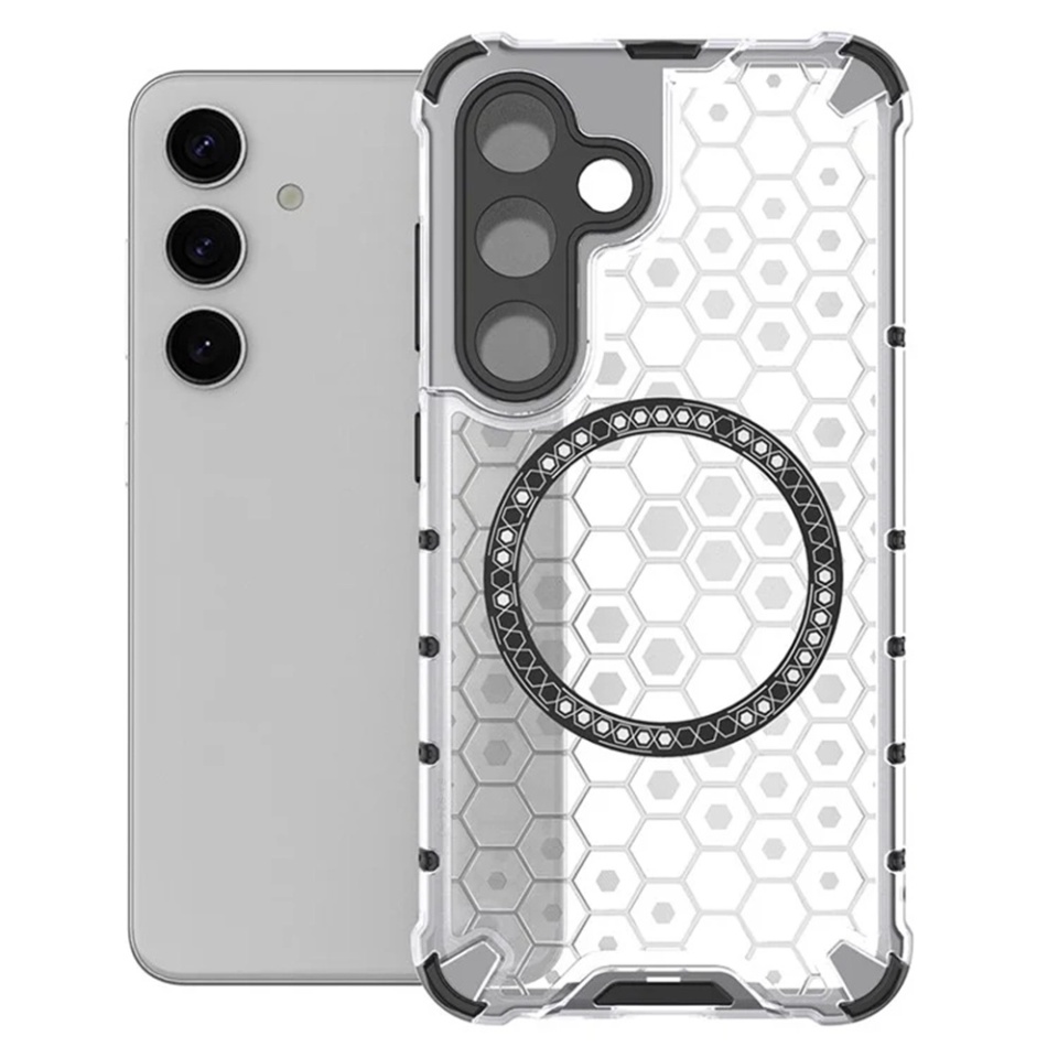 Husa pentru Samsung Galaxy S24, SKYDDAR INNOVATION, HoneyComb Shield MagSafe, Alb, set cu sticker - 1 | YEO