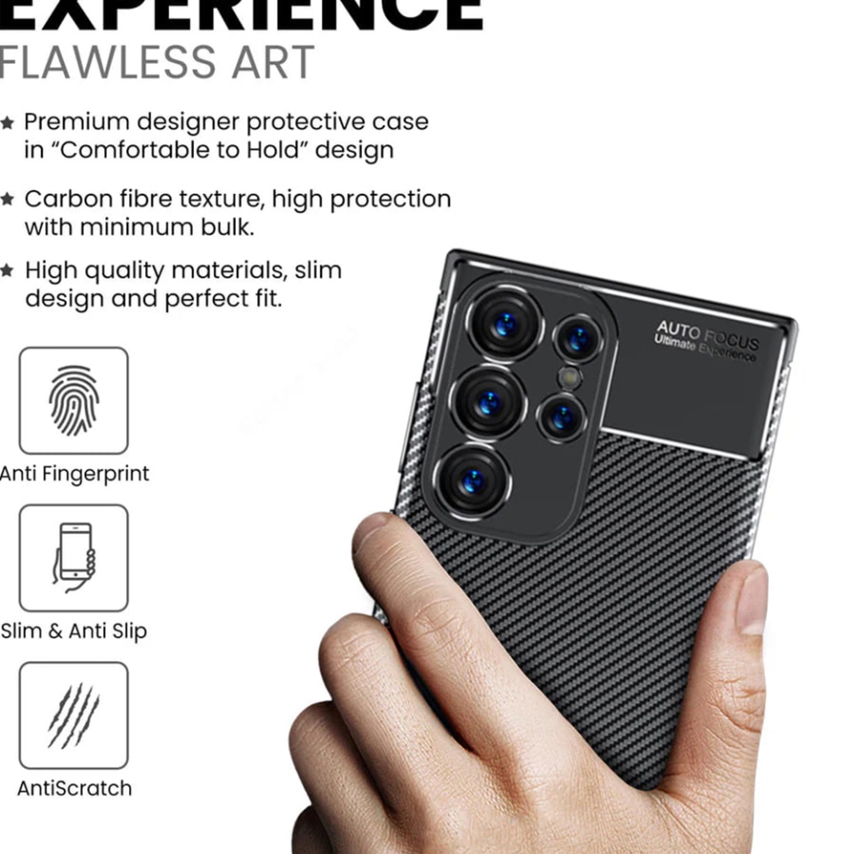 Husa pentru Samsung Galaxy S24 Ultra, SKYDDAR INNOVATION, CarbonFiber, Antisoc, Negru, set cu sticker - 3 | YEO
