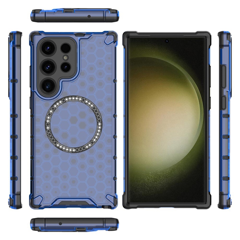 Husa pentru Samsung Galaxy S24 Ultra, SKYDDAR INNOVATION, HoneyComb Shield MagSafe, Antisoc, set cu sticker, Albastru - 3 | YEO