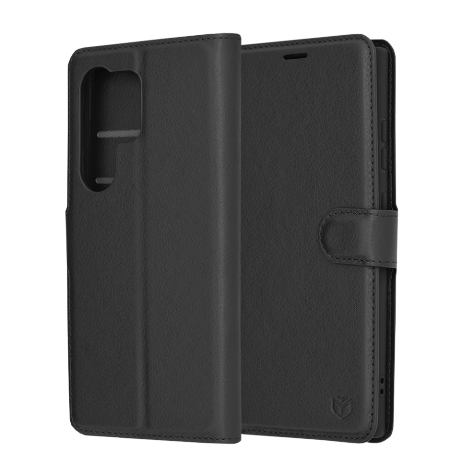 Husa pentru Samsung Galaxy S24 Ultra tip Carte, cu Portofel Interior, Finisaje Premium, SKYDDAR Leather Wallet - Negru