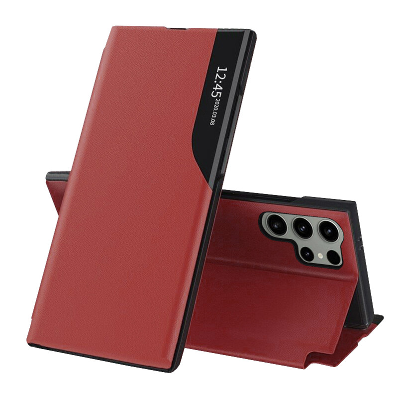 Husa pentru Samsung Galaxy S24 Ultra tip carte, Skyddar Eco View Leather - Rosu