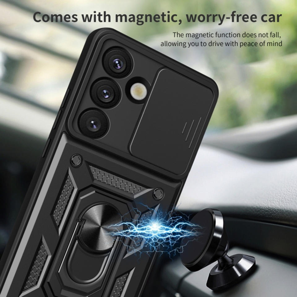 Husa pentru Samsung Galaxy S25 cu inel magnetic si protectie camera CamShield - Negru - 3 | YEO