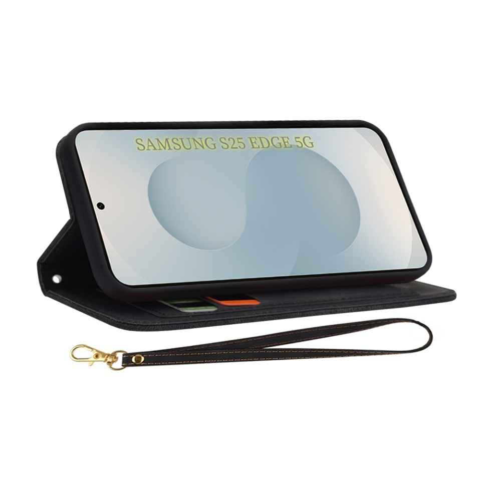 Husa pentru Samsung Galaxy S25 Edge, SKYDDAR INNOVATION, Floral Wallet, din Piele Ecologică cu Design Floral, Protecție 360°, Stand Integrat, Buzunare pentru Carduri, Negru, set cu sticker - 3 | YEO