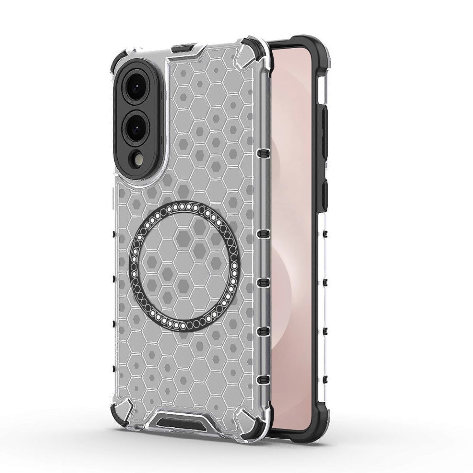 Husa pentru Samsung Galaxy S25 Edge, SKYDDAR INNOVATION, HoneyComb Shield MagSafe, Alb, set cu sticker
