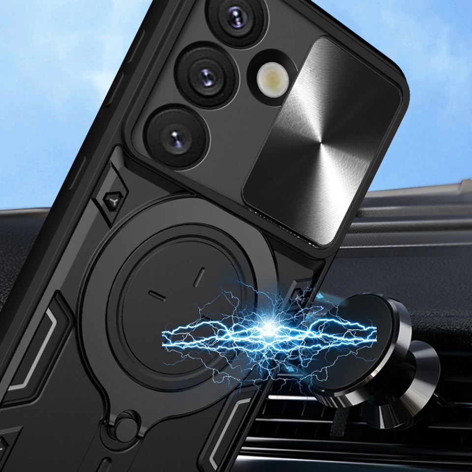 Husa pentru Samsung Galaxy S25 Edge, SKYDDAR INNOVATION, SafeCover cu Inel Magnetic, Protectie Camera, set cu sticker, Negru - 3 | YEO