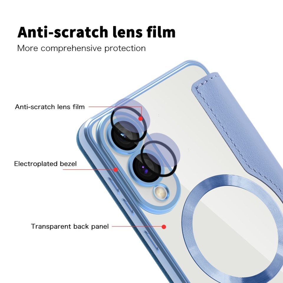 Husa pentru Samsung Galaxy S25 Edge tip carte, SKYDDAR INOVATION, SmartMag Book, Magsafe, RFiD, Suport Carduri, set cu sticker, Bleu - 2 | YEO