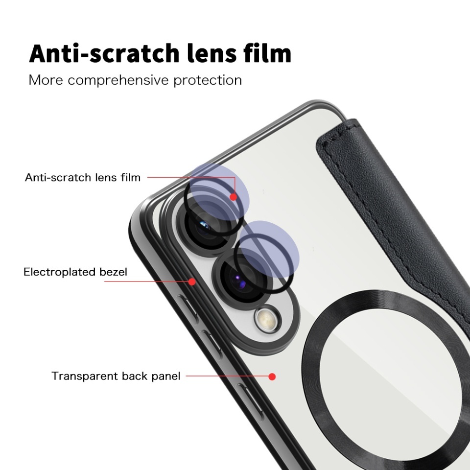 Husa pentru Samsung Galaxy S25 Edge tip carte, SKYDDAR INOVATION, SmartMag Book, Magsafe, RFiD, Suport Carduri, set cu sticker, Negru - 2 | YEO